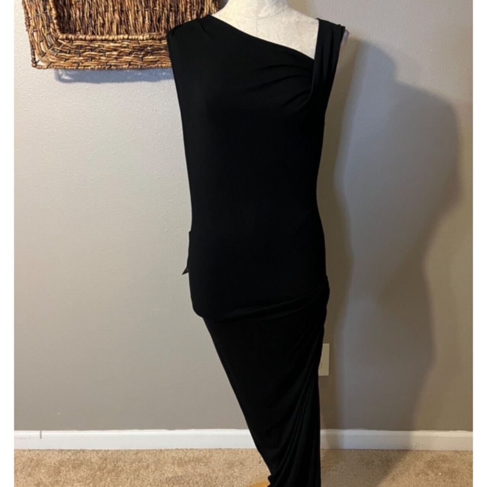 Bebe Asymmetrical Ruched Maxi Dress